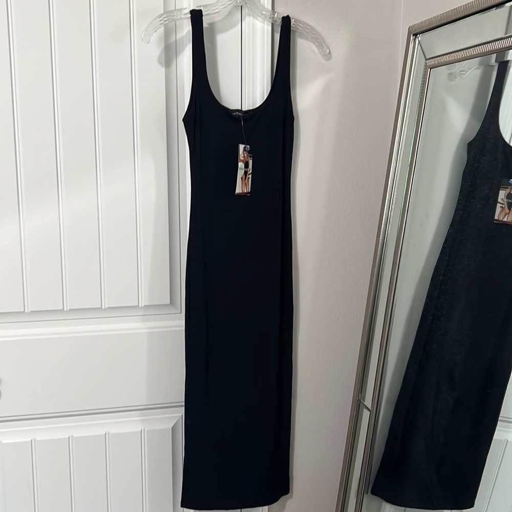 Naked Wardrobe Bodycon MIDI Dress, black, size small. NEW WITH TAGS